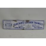 A rare and early enamel sign advertising Glaeser's London Enamels by special appointment enamel