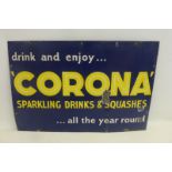 A Corona Sparkling Drinks and Squashes rectangular enamel sign, 30 x 20".