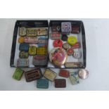 A collection of miniature tins, mostly needle tins, also Huntley & Palmer etc.