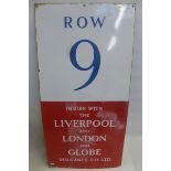 A rectangular enamel sign - Row 9 Insure with The Liverpool and London and Globe Insurance Company