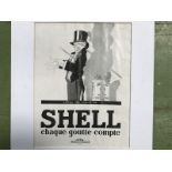 A Continental Shell pictorial advertisement depicting a figure in a top hat beside a gallon can