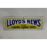 A Lloyd's News rectangular enamel finger plate in mint condition, 9 x 3".