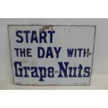 An unusual rectangular enamel sign - Start the day with Grape = Nuts by Chromo of Wolverhampton,