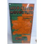 An Associated Motorways Booking Office orange and green part pictorial rectangular enamel sign, 17 x