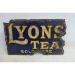 A small Lyons' Tea Sold Here double sided enamel sign, lacking hanging flange, 14 1/2 x 9".