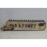 A cast iron double sided road sign for Par & Fowey, 40 x 9 1/2".