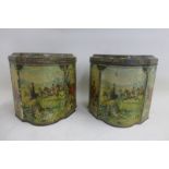 Two Huntley & Palmers shaped hunting related biscuit tins.