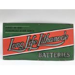 A rare Long Life Lithanode Batteries rectangular enamel sign with crushed glass forming the