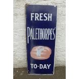 A fresh Palethorpes' To-day part pictorial enamel sign with a bundle of sausages to the centre, by