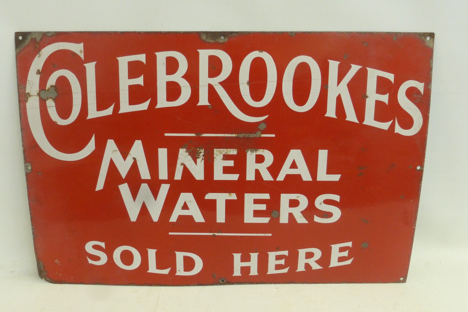 A Colebrookes Mineral Waters Sold Here rectangular enamel sign, 30 x 20".