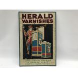 A Herald Varnishes pictorial tin advertising sign of good, bright colour, 13 x 19".