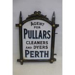 A Pullars Cleaners and Dyers Perth Agency double sided enamel sign set within a shaped, painted