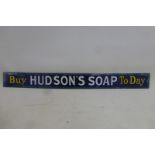 A Hudson's Soap rectangular enamel strip sign with some professional restoration to the centre, 20 x