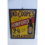 A rare Ind, Coope's Ales and Stout of Romford part pictorial embossed tin sign, framed, 25 x 29".