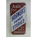 A Horner's Penny Stories enamel finger plate with a small amount of restoration, 2 1/2 x 7 1/2".