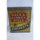 A Stotherts Black and Kidney Pills square tin string dispenser.