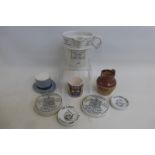 A selection of advertising ceramics to include a miniature salt glazed jug advertising Walker's