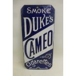 An unusual Duke's Cameo Cigarettes enamel finger plate, restored, 3 1/2 x 7 1/2".