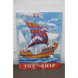 A large rectangular pictorial enamel pub sign - "The Ship".