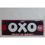 An OXO 'Beef in Brief' rectangular enamel sign, unusually with both packet and bull's head motofs,