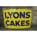 A Lyons' Cakes rectangular enamel sign with excellent gloss, 39 x 29 1/2".