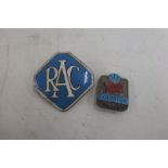 An RAC lapel badge and one other for exhibitors of the 1964 Boat Show.