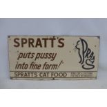 A Spratt's 'Puts Pussy into Fine Form!' part pictorial rectangular enamel sign, 24 x 12 1/4".