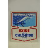 An Exide batteries pictorial showcard depicting Concorde in flight, 17 x 19 3/4".