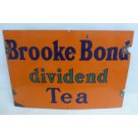 A Brooke Bond Dividend Tea rectangular enamel sign, 30 x 20".