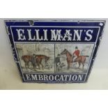 A rare Elliman's Embrocation pictorial enamel sign depicting two scenes with a horse to the left