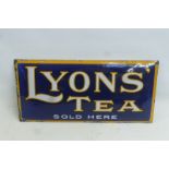 A Lyons' Tea Sold Here pillow shaped convex enamel sign by Bruton of Palmers Green, with excellent