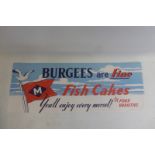 A Mudd's of Grimsby 'Burgees are fine fishcakes' rectangular window poster, 20 x 7 1/2".