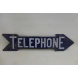 A double sided hanging directional enamel sign for Telephone, 23 x 5 1/2".