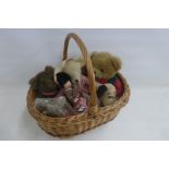 A basket of soft toys.