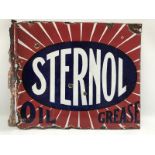 A Sternol Oil and Grease double sided enamel sign with hanging flange, 21 x 18".