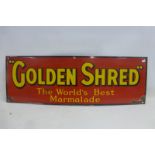 A Golden Shred - The World's Best Marmalade rectangular enamel sign with good gloss, 30 x 10".