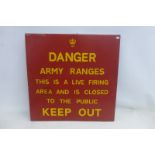 A Danger Army Ranges Live Firing Area advertising sign, 22 x 22".