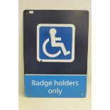 A rectangular advertising sign for disabled blue badge holders, 12 x 16 1/2".