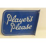 A Player's Please double sided shaped tin advertising sign with hanging flange by Cowling, 17 1/2