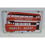 A Thames Valley Parcel Agent pictorial double sided enamel sign depicting a double decker bus, 18