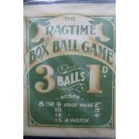 The Rag Time Box Ball Game advertisement - three balls for 1d, 19 1/2 x 24".