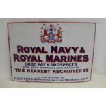 A Royal Navy and Royal Marines Recruitment rectangular enamel sign by Patent Enamel, in excellent