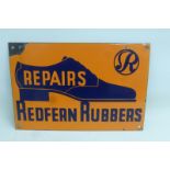 A rare Redfern Rubbers pictorial shoe enamel sign of unusual blue and orange colour, with very