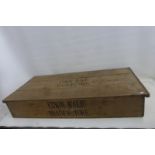 A large wooden lidded box marked Edwin Hale, Bradenstoke, deposit 10/-.