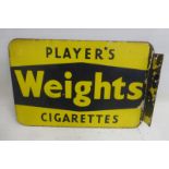A Player's Weights Cigarettes double sided enamel sign with hanging flange, 17 x 11".