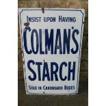 A Colman's Starch rectangular enamel sign by Patent Enamel, 24 x 36".