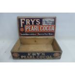 A Fry's Pearl Cocoa wooden counter top dispensing box with good paper label to the inside of the lid