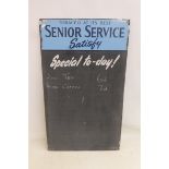 A Senior Service Tobacco chalk board.