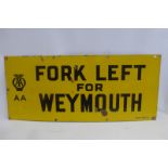 An AA 'Fork Left for Weymouth' rectangular enamel sign by Franco, 42 x 18".