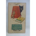 A rare Black Cat Cigarettes pictorial hanging showcard calendar for 1934, with the design by
